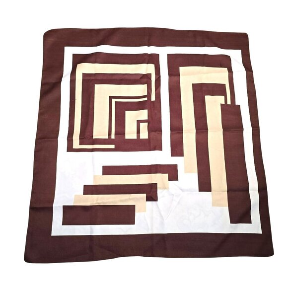 Vintage Scarf Brown & Beige Geometric Polyester Square JJ3795 - Picture 1 of 7
